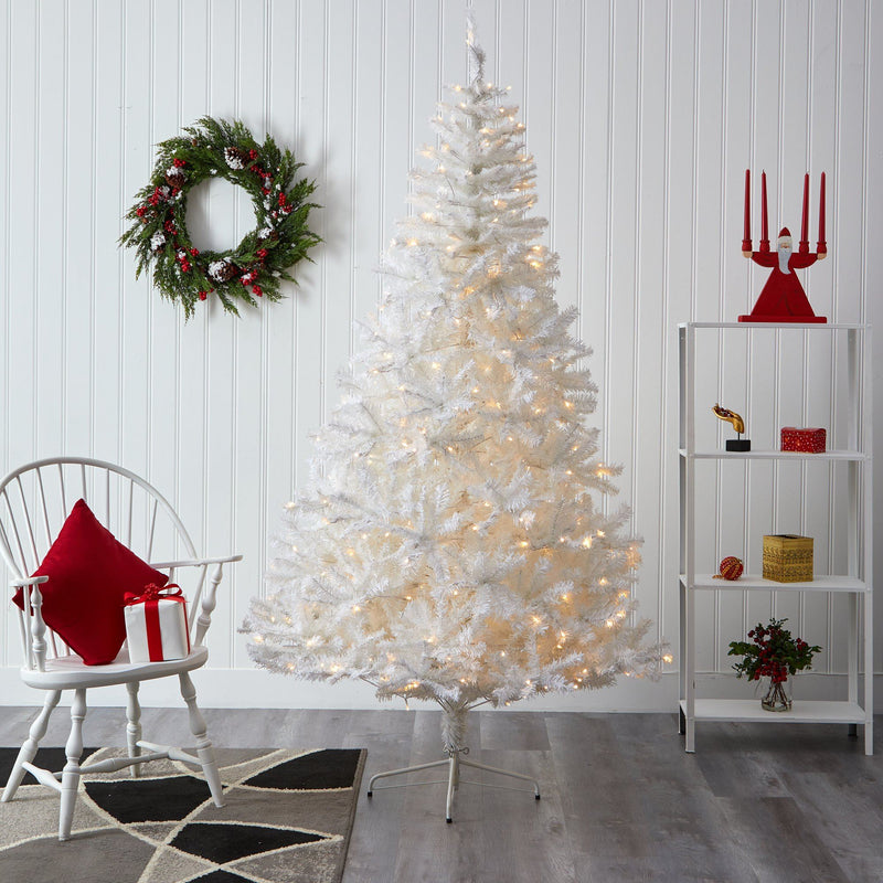 7.5' White Artificial Christmas Tree with 1380 Bendable Branches and 400 Clear LED Lights, photo 6 of 7