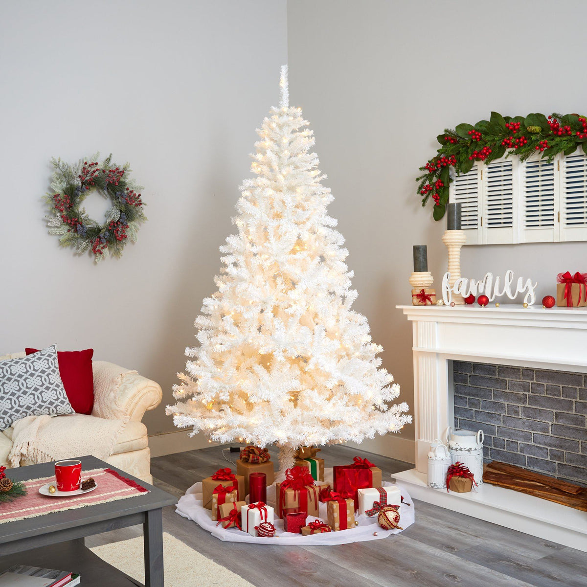 7.5' White Artificial Christmas Tree with 1380 Bendable Branches and 400 Clear LED Lights, photo 7 of 7