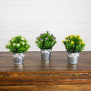 8” Artificial Daisy Plant in Decorative Daisy Tin Planter -Set of 3