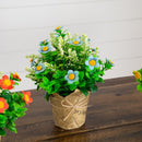 8" Artificial Daisy Plant in Newspaper Wrapped Planter -Set of 3