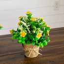 8" Artificial Daisy Plant in Newspaper Wrapped Planter -Set of 3