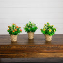 8" Artificial Daisy Plant in Newspaper Wrapped Planter -Set of 3