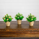 8" Artificial Daisy Plant in Newspaper Wrapped Planter -Set of 3