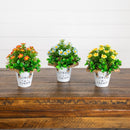 8” Artificial Daisy Plant in Rustic Flowers & Garden Planter -Set of 3