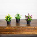 8" Artificial Flowering Arrangement in Black Pot - Set of 3
