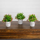 8” Artificial Flowering Mini Daisy Plant in Rustic Flowers & Garden Planter -Set of 3