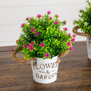 8” Artificial Flowering Mini Daisy Plant in Rustic Flowers & Garden Planter -Set of 3