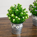 8” Artificial Flowering Plant in Decorative Daisy Tin Planter -Set of 3