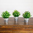 8” Artificial Flowering Plant in Decorative Daisy Tin Planter -Set of 3