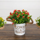 8” Artificial Flowering Plant in Rustic Flowers & Garden Planter -Set of 3