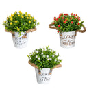 8” Artificial Flowering Plant in Rustic Flowers & Garden Planter -Set of 3