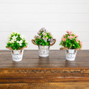 8” Artificial Lush Flowering Plant in Rustic Flowers & Garden Planter -Set of 3