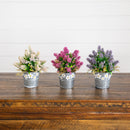 8” Artificial Lush Mixed Lavender Plant in Decorative Daisy Tin Planter -Set of 3