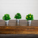 8" Artificial Mixed Flowering Plant in Decorative Daisy Tin Planter -Set of 3