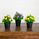 8" Artificial Rose Plant in Black Pot - Set of 3