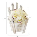 8” Cymbidium Orchid Artificial Arrangement in Chair Planter
