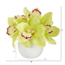 8” Cymbidium Orchid Artificial Arrangement in White Vase