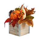 8” Fall Pumpkin, Gourd, Berries and Pinecones Artificial Autumn  Arrangement in Natural Washed Vase
