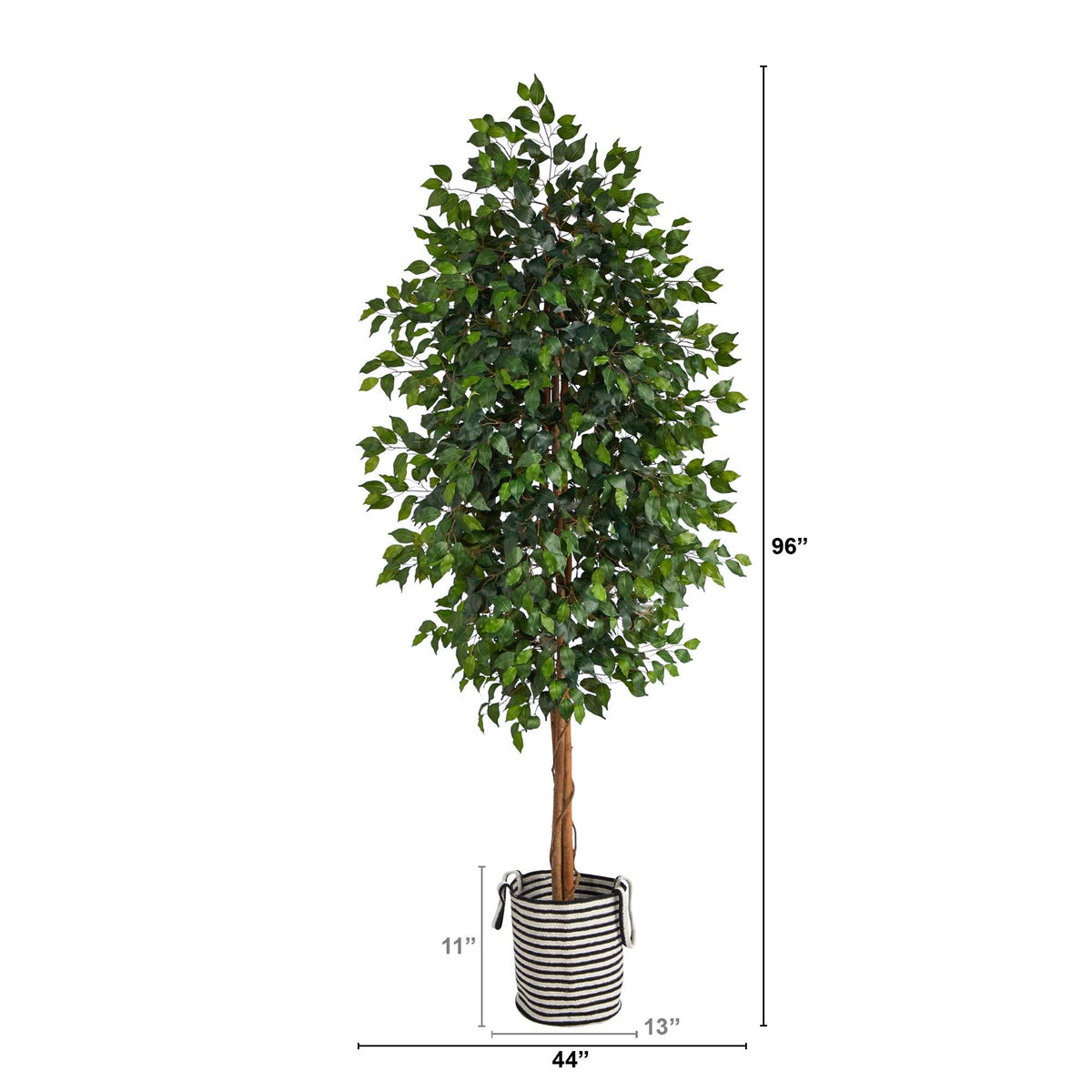8’ Ficus Artificial Tree in Handmade Black and White Natural Jute and Cotton Planter, photo 2 of 4