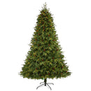 8’ Wellington Spruce “Natural Look” Artificial Christmas Tree with 550 Clear LED Lights and Pine Cones
