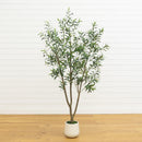 7' Artificial Olive Tree in White Decorative Planter