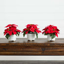 9” Artificial Poinsettia Arrangements in White Ceramic Pots - Set of 3 by Nearly Natural