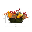 9" Pumpkin, Gourd, Berry and Maple Leaf Artificial Arrangement" by Nearly Natural