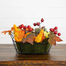 9" Pumpkin, Gourd, Berry and Maple Leaf Artificial Arrangement" by Nearly Natural