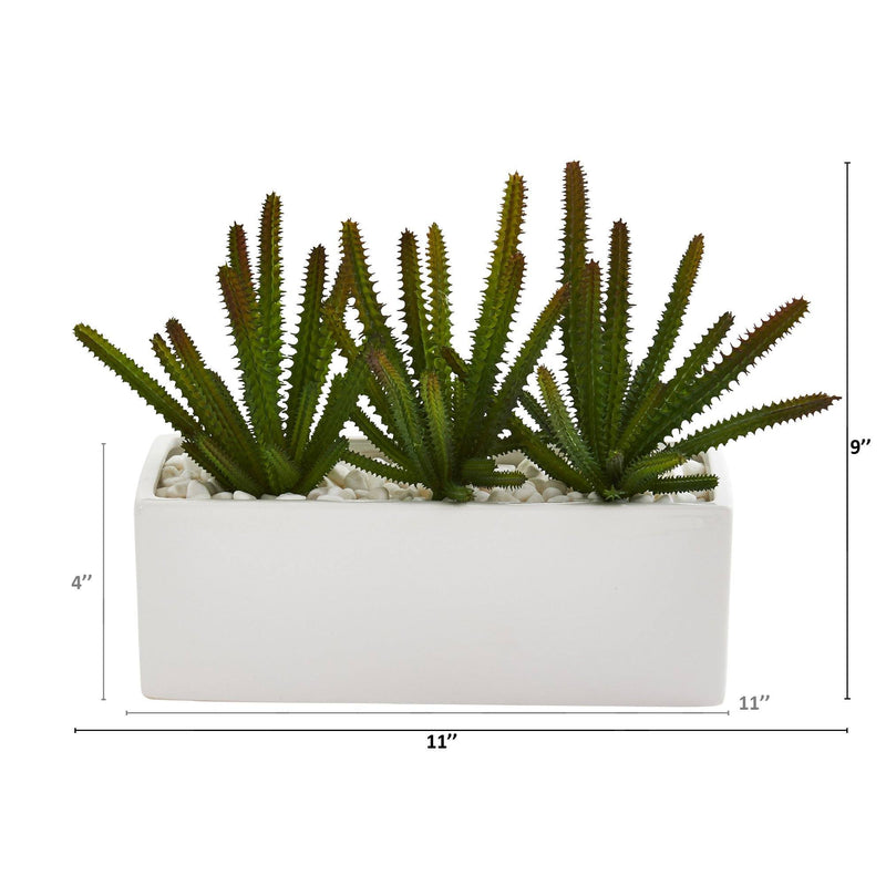 9” Cactus Succulent Artificial Plant in White Planter, photo 2 of 2