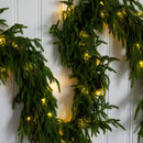 9' Pre-Lit Artificial Real Touch Norfolk Island Pine Garland with 50 Warm White LED Lights and Natural Look