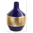 9” Lux Blue Ceramic Vase with Gold Band