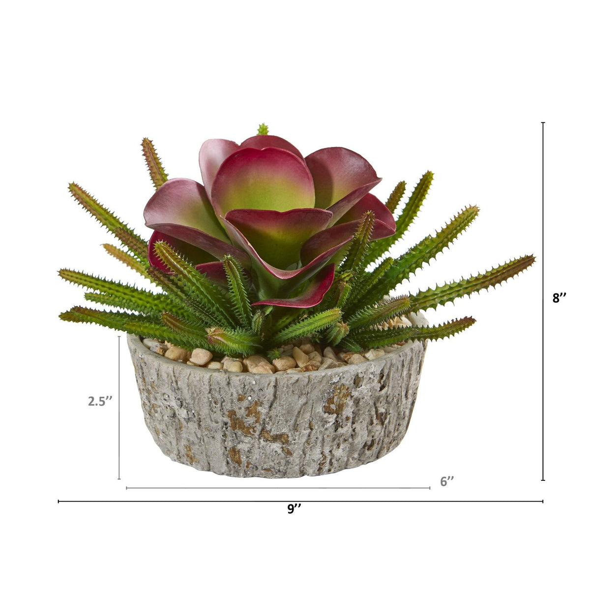 9” Mixed Succulent Artificial Plant in Weathered Oak Planter, photo 2 of 3