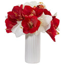 Amaryllis Artificial Arrangement in White Vase