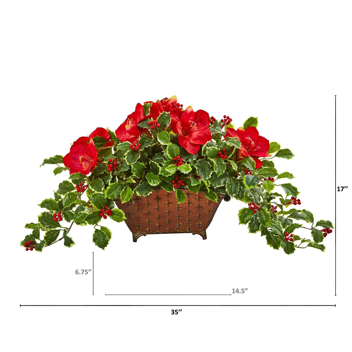 Amaryllis, Holly Leaf with Berries Artificial Arrangement, photo 2 of 2