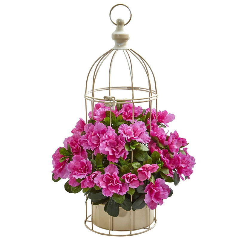 Azalea Artificial Plant in Decorative Bird Cage