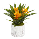 Bromeliad Artificial Plant in Marble Finished Vase