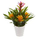 Bromeliad Artificial Plant in White  Vase