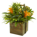 Bromeliad & Mixed Greens Artificial Arrangement in Planter