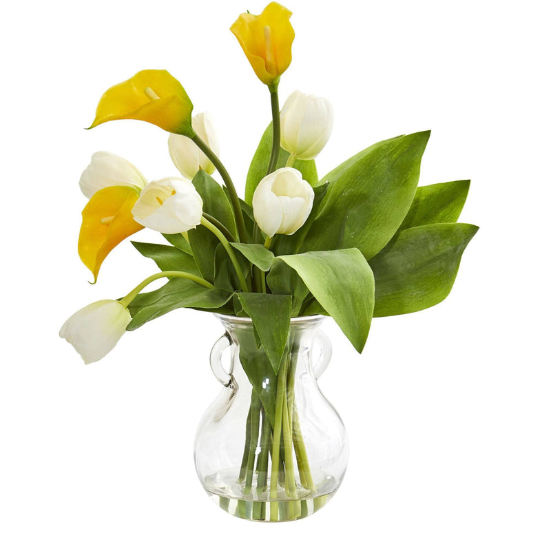 Calla Lily & Tulips Artificial Arrangement in Decorative Vase