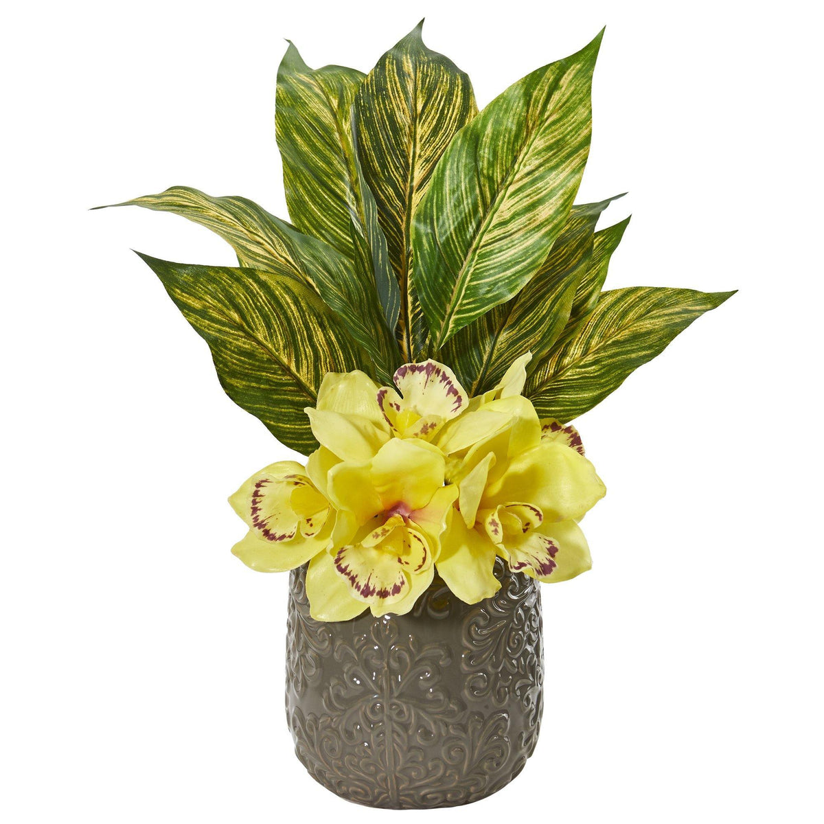 Cymbidium Orchid and Musa Leaf Artificial Arrangement, photo 2 of 2