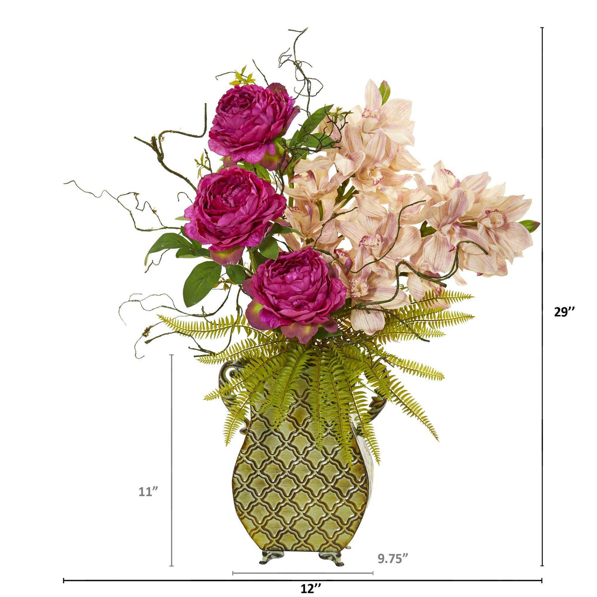 Cymbidium Orchid, Peony and Grass Artificial Arrangement, photo 2 of 2