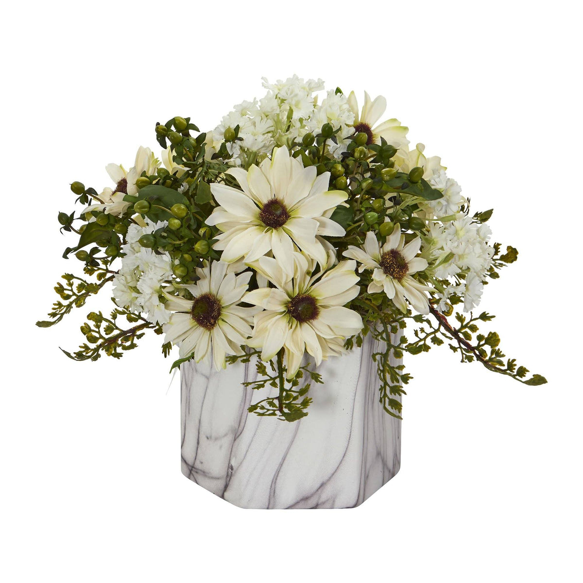 Daisy Artificial Arrangement in Marble Finished Vase, photo 2 of 2