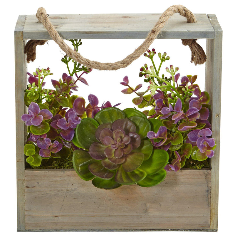 Echeveria Succulent and Eucalyptus Artificial Plant in Hanging Frame, photo 3 of 3