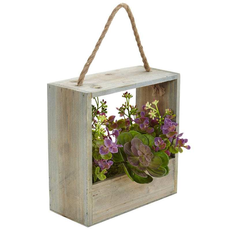 Echeveria Succulent and Eucalyptus Artificial Plant in Hanging Frame, photo 2 of 3