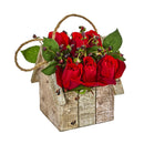 Elegant Rose Artificial Arrangement in Birdhouse Hanging Planter