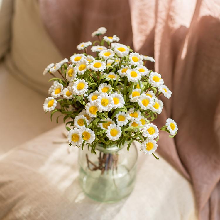 Faux Silk Artificial Flower Eco PE Small Daisy Stem Set in White 15" Tall