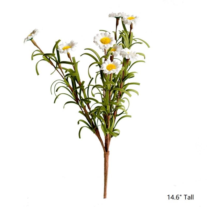 Faux Silk Artificial Flower Eco PE Small Daisy Stem Set in White 15" Tall