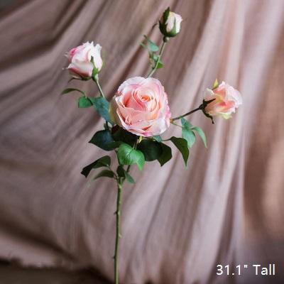 Faux Artificial Flower Silk 4 Rose Bloom Stem in Light Pink 31" Tall