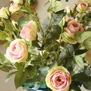 Artificial Flower Silk Rose Flower Bloom and Bud Stem in Pink 39" Tall