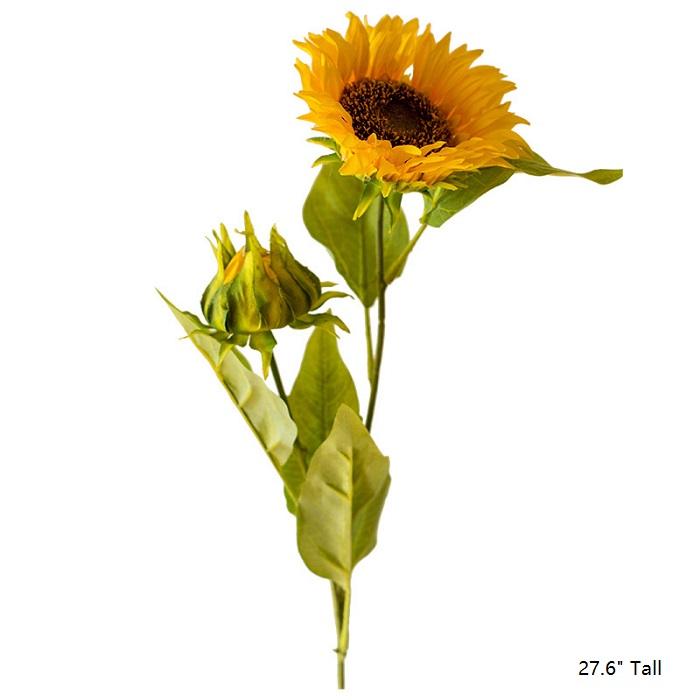 Faux Artificial Flower Silk Sunflower Stem 28" Tall